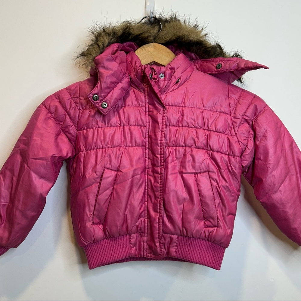 H&M Toddler Girl’s Puffer Jacket Fur Hood Pink